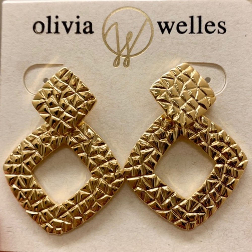 Olivia Welles Hammered Drop Statement Earrings - image 1